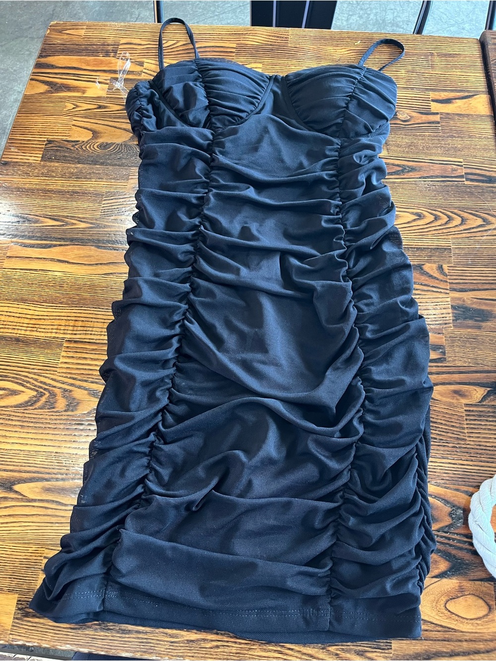 Shinestar Black Ruched Spaghetti Strap Mini Dress